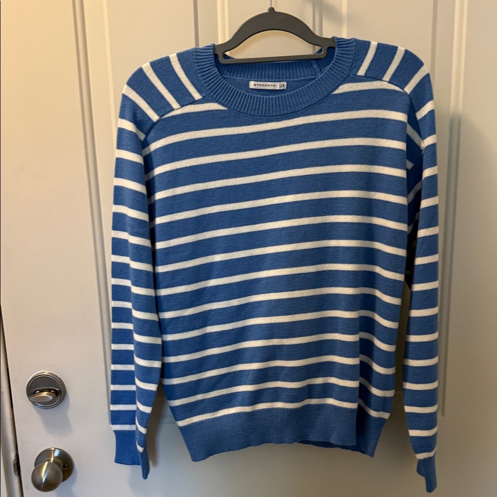 Staccato Blue and White Striped Crewneck Sweater
